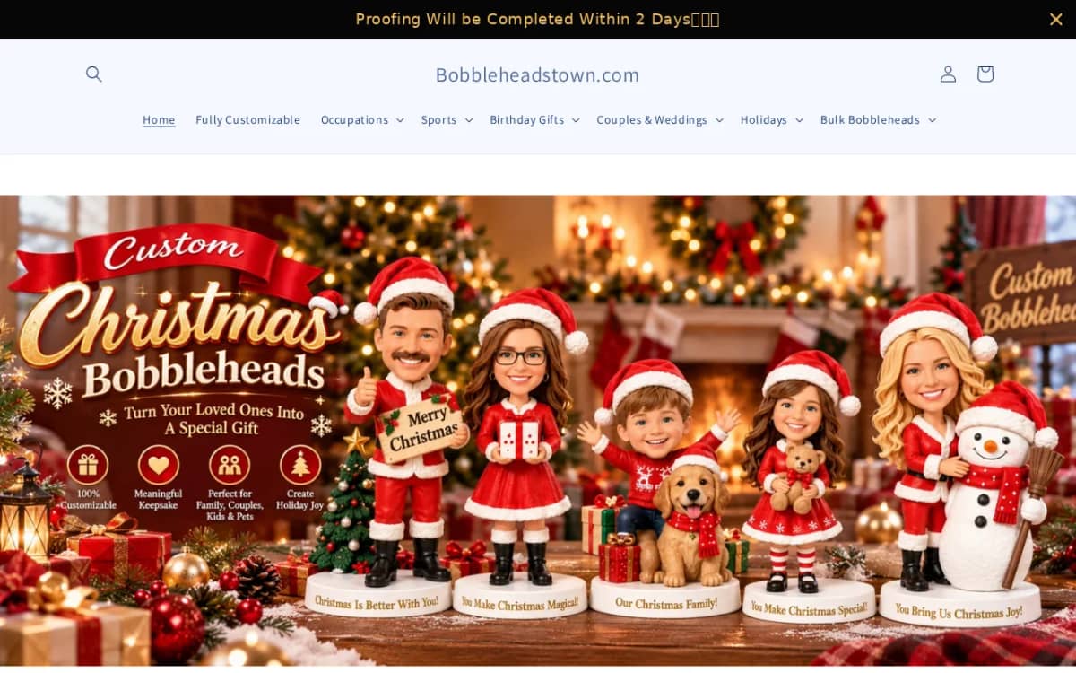 Screenshot of the Bobbleheadstown.com storefront