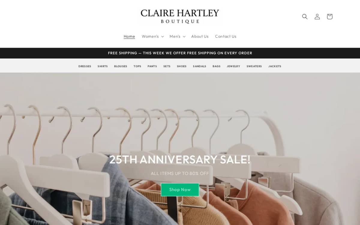 Screenshot of the clairehartleyboutique.com store