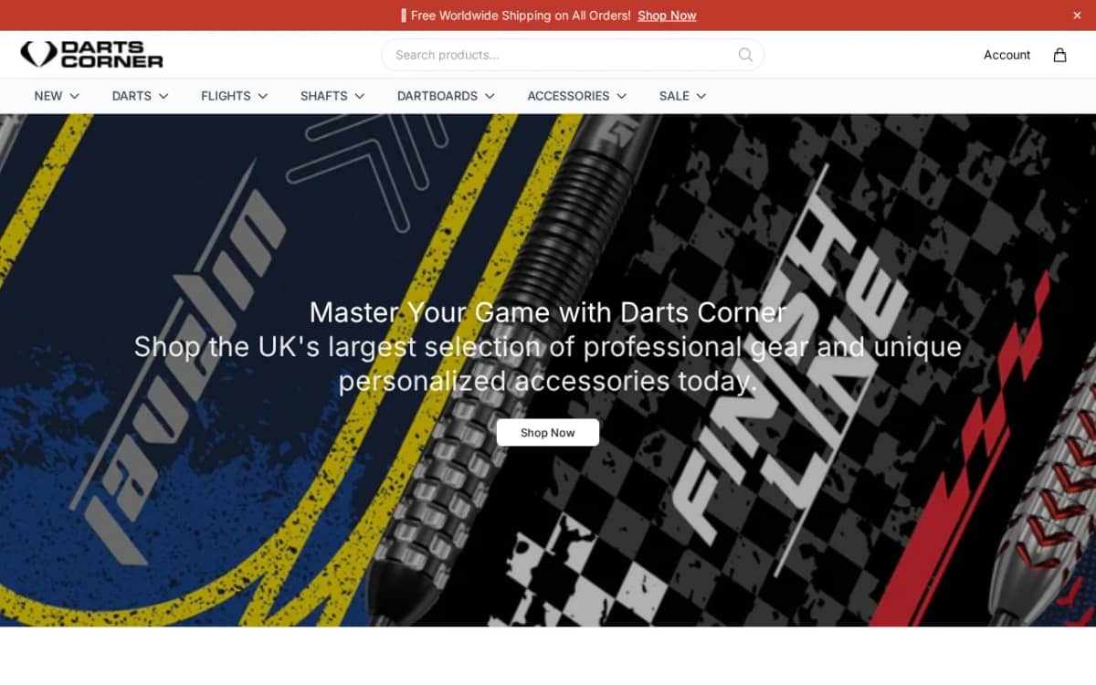 Screenshot of the dartscornerstore.shop copycat store homepage