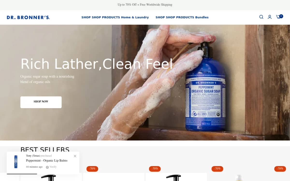 Screenshot of the drbronneronlineshop.com store