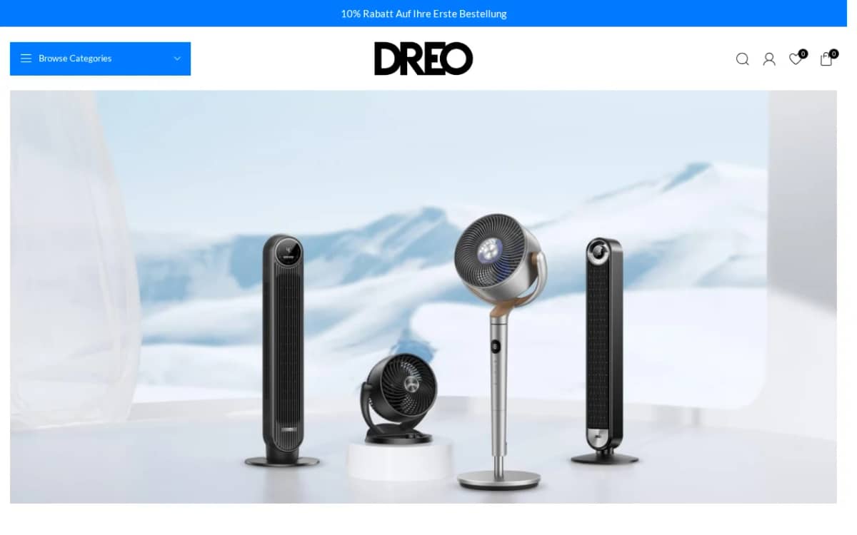 Screenshot of the dreodeutschland.com storefront using Dreo branding