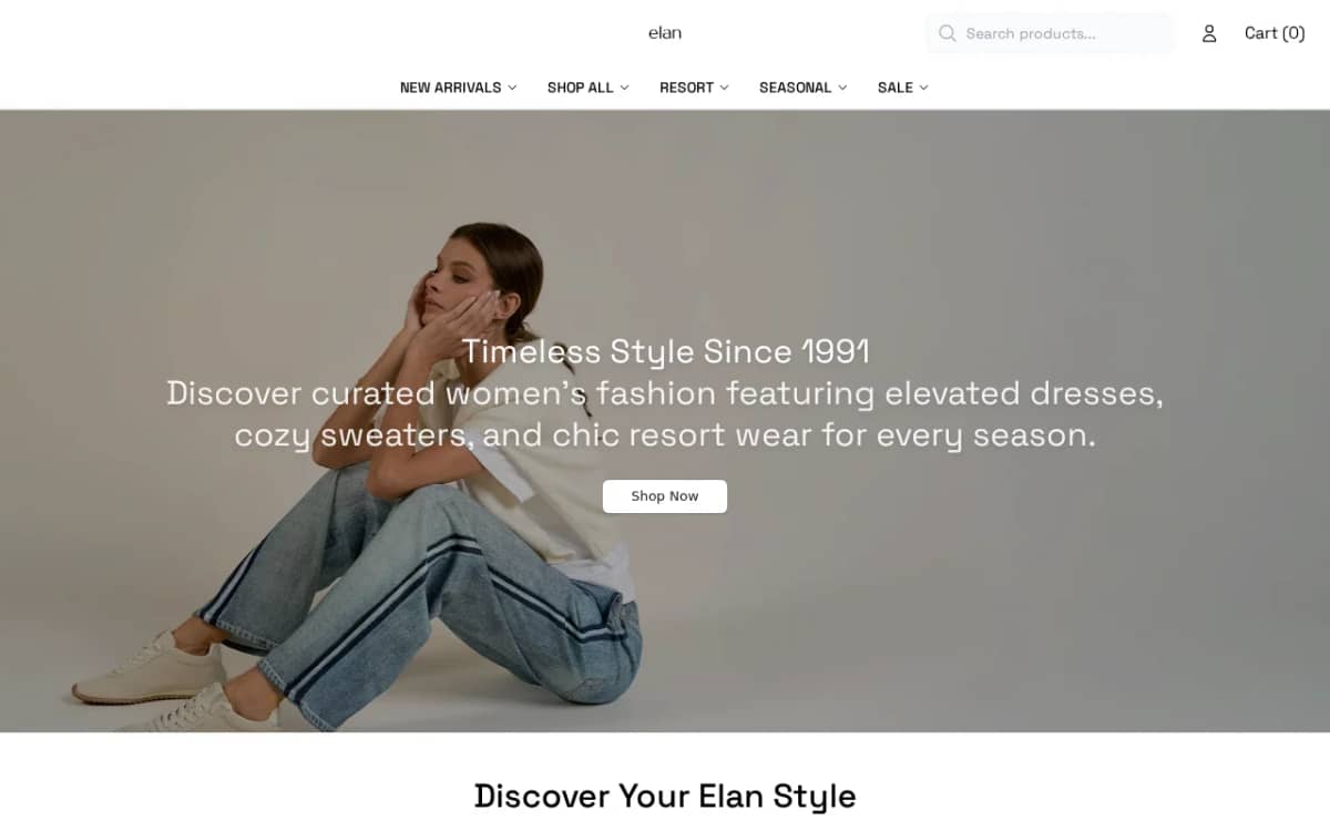 Screenshot of the Elanclothes.com storefront