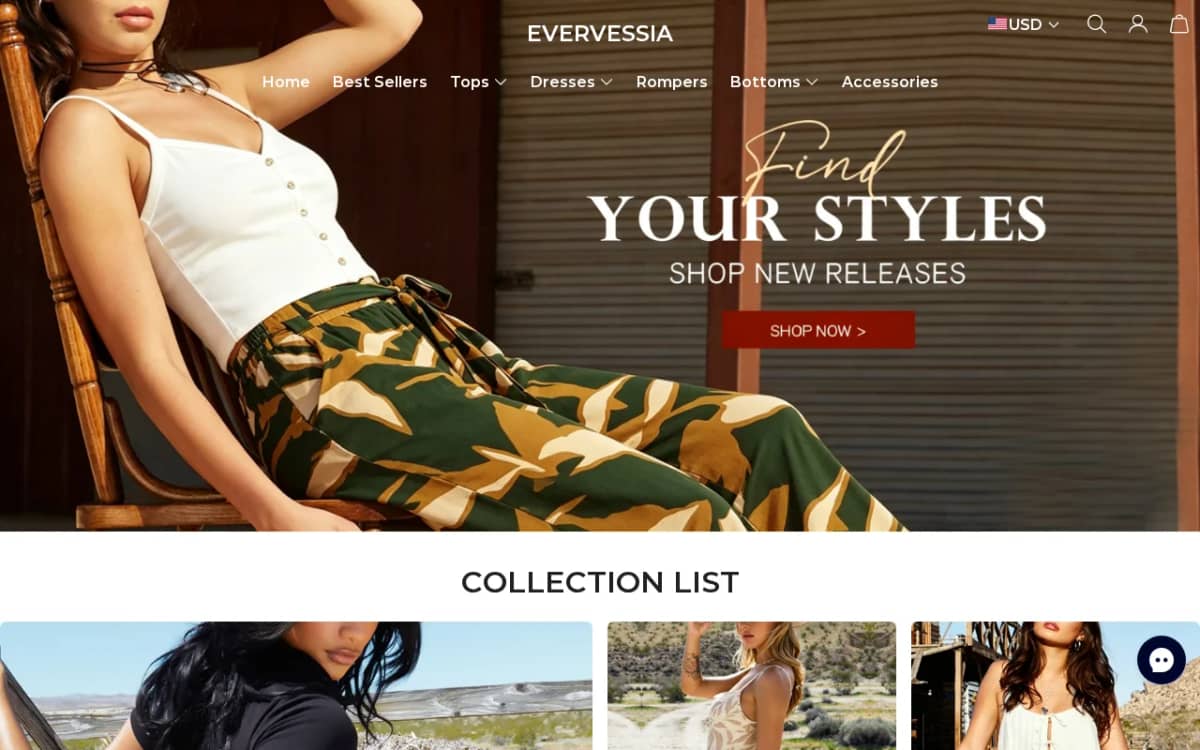 Screenshot of the evervessia.com store