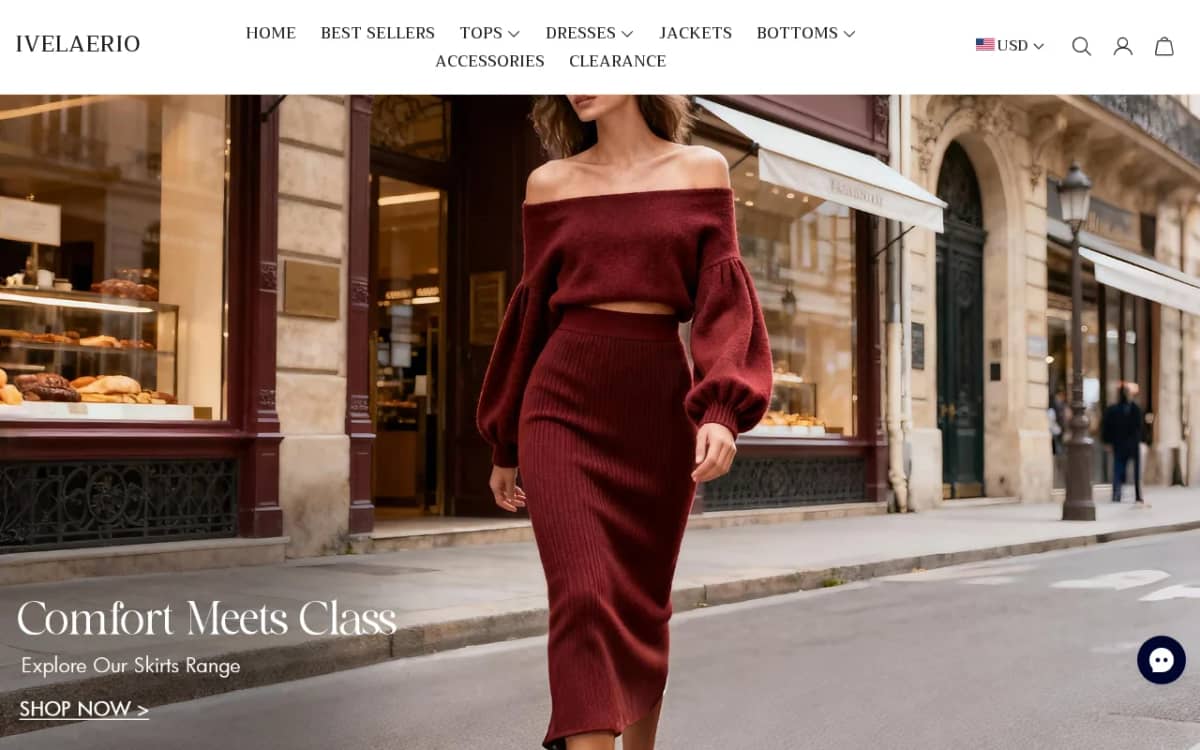 Screenshot of the Ivelaerio.com storefront