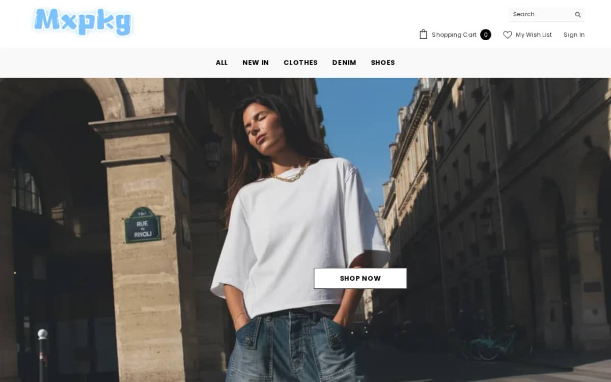 Screenshot of the mxpkg.com store