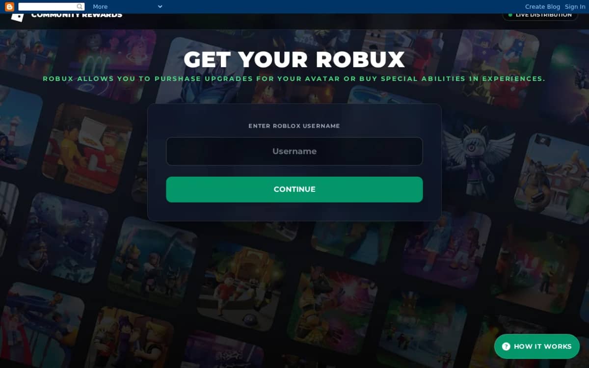Screenshot of the my-robux10000.blogspot.com free Robux generator page