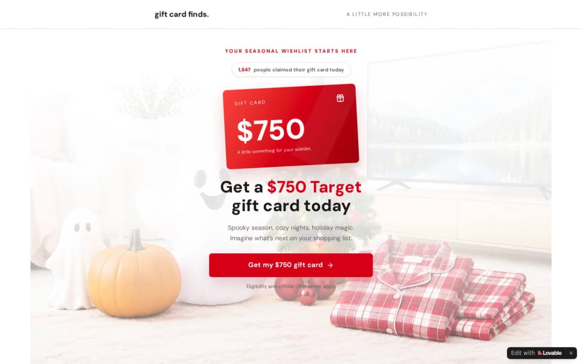 Screenshot of the Promonowusa.com page advertising a $750 gift card