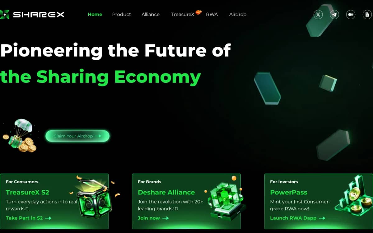 Screenshot of the sharex-network.live airdrop page