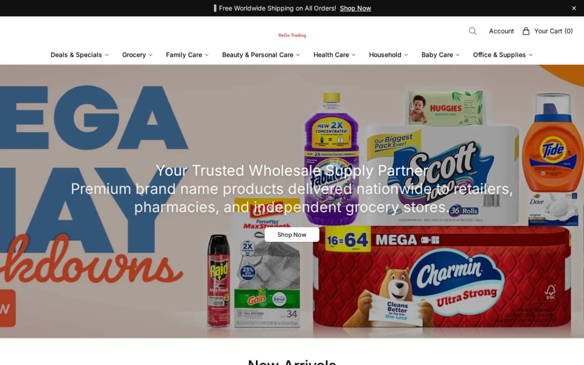 Screenshot of the Shopregowholesale.shop storefront