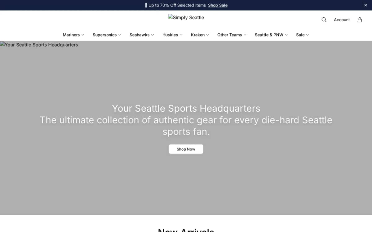Screenshot of the shopsimplyseattle.shop storefront using the Simply Seattle name