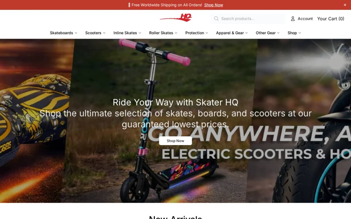 Screenshot of the skaterhq.shop storefront branded Skater HQ