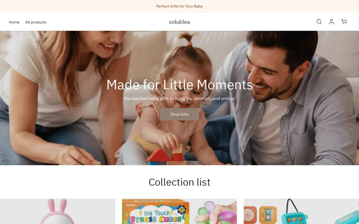 Screenshot of the Solublea.com storefront
