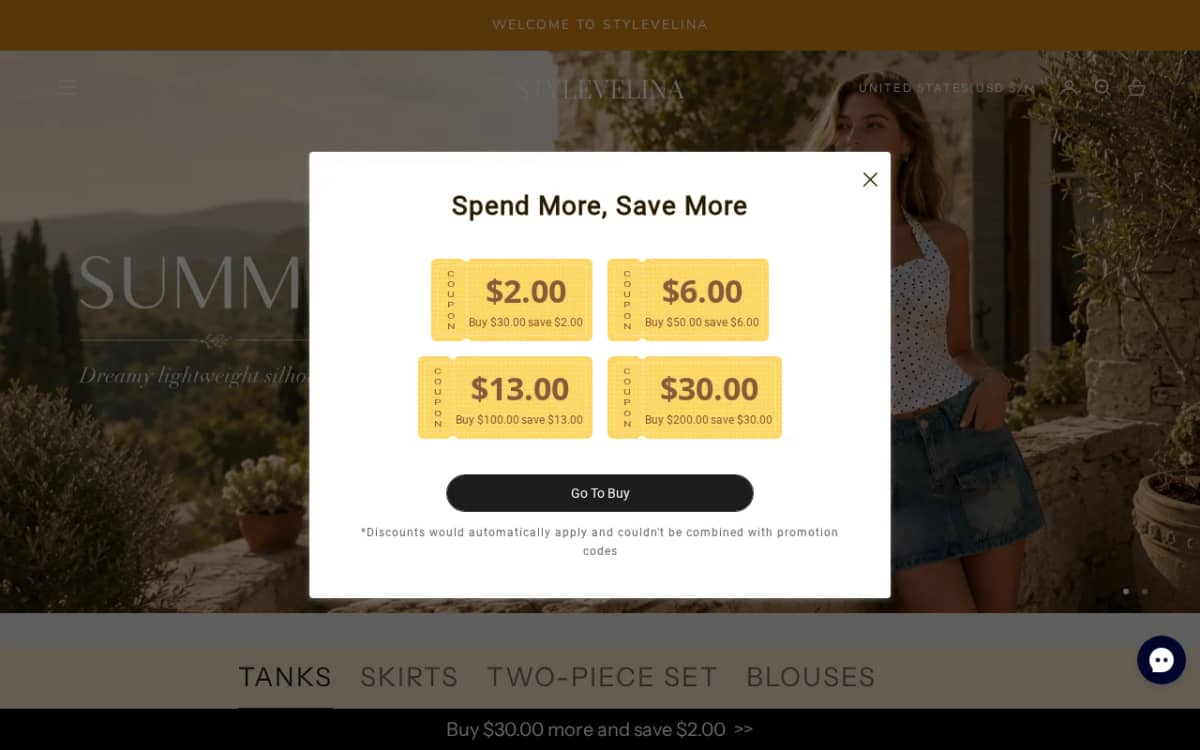 Screenshot of the stylevelina.com store