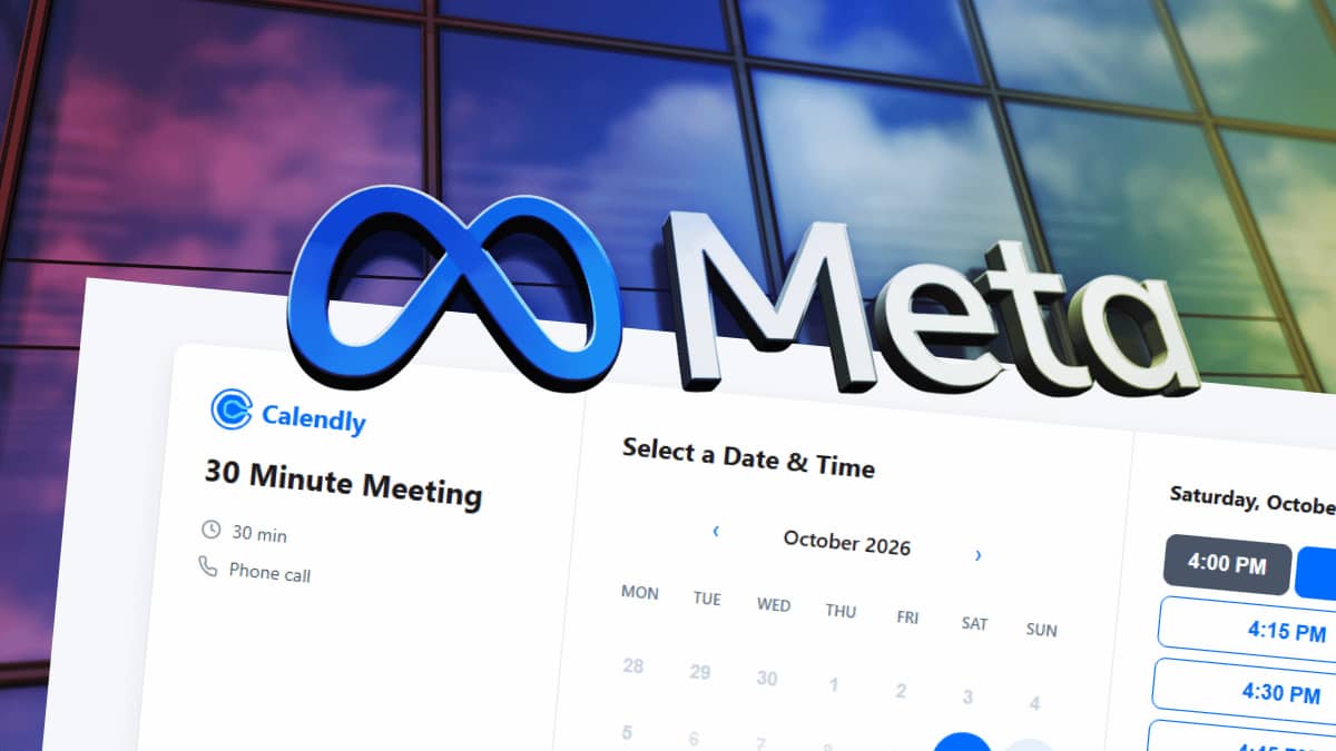 Fake Calendly booking page with Meta branding