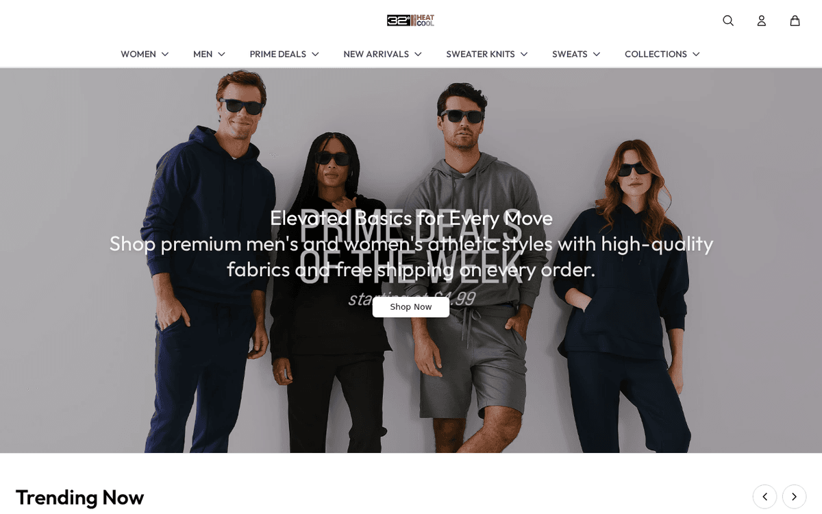 Screenshot of the 32degreesco.com storefront