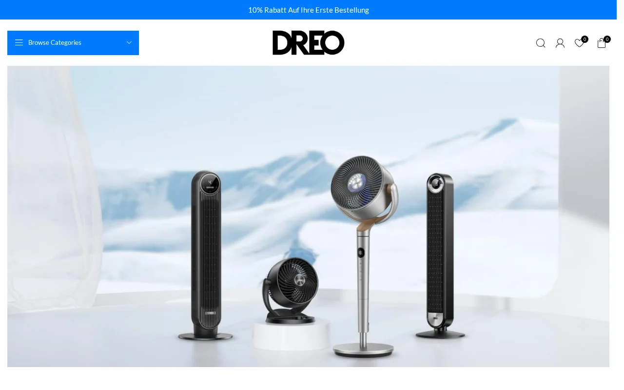 Screenshot of the dreodeutschland.com storefront using Dreo branding