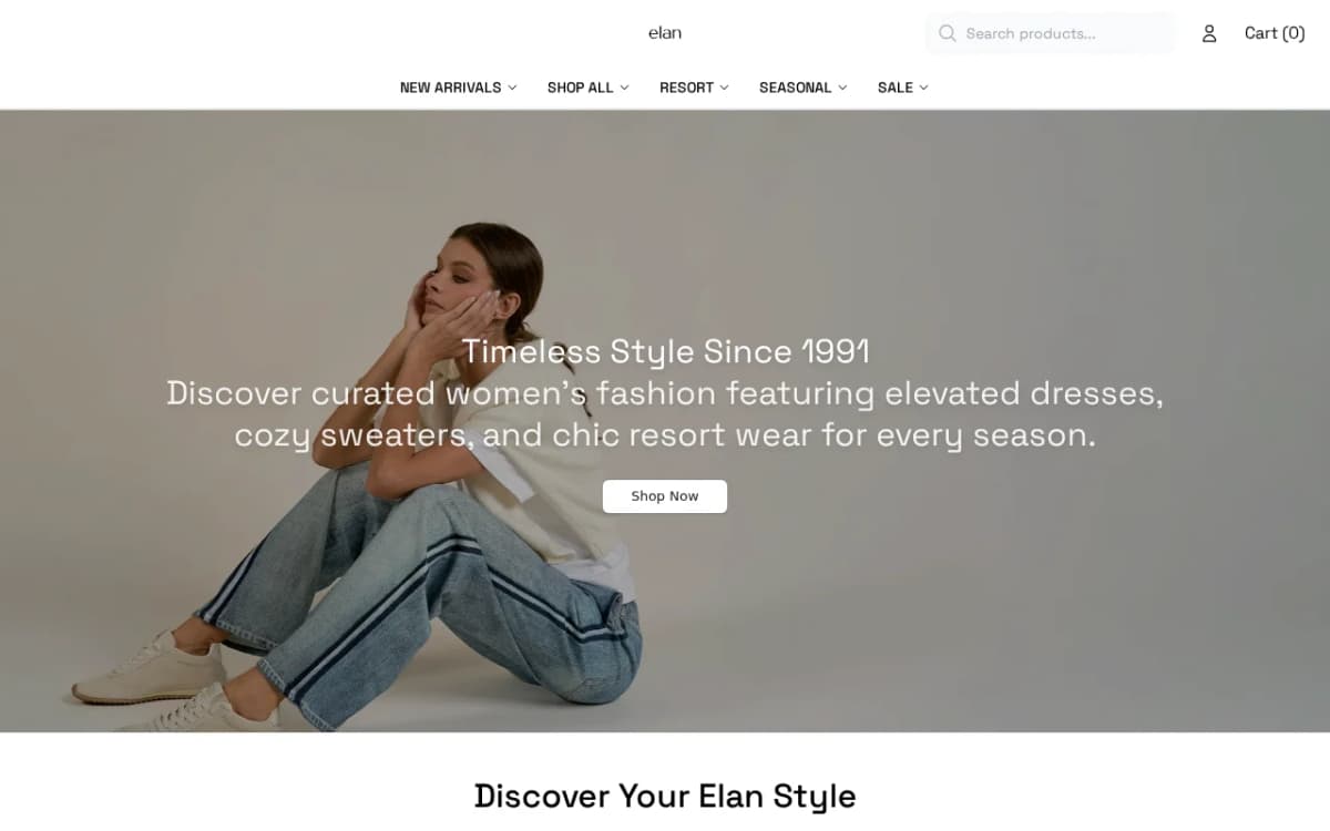 Screenshot of the Elanclothes.com storefront