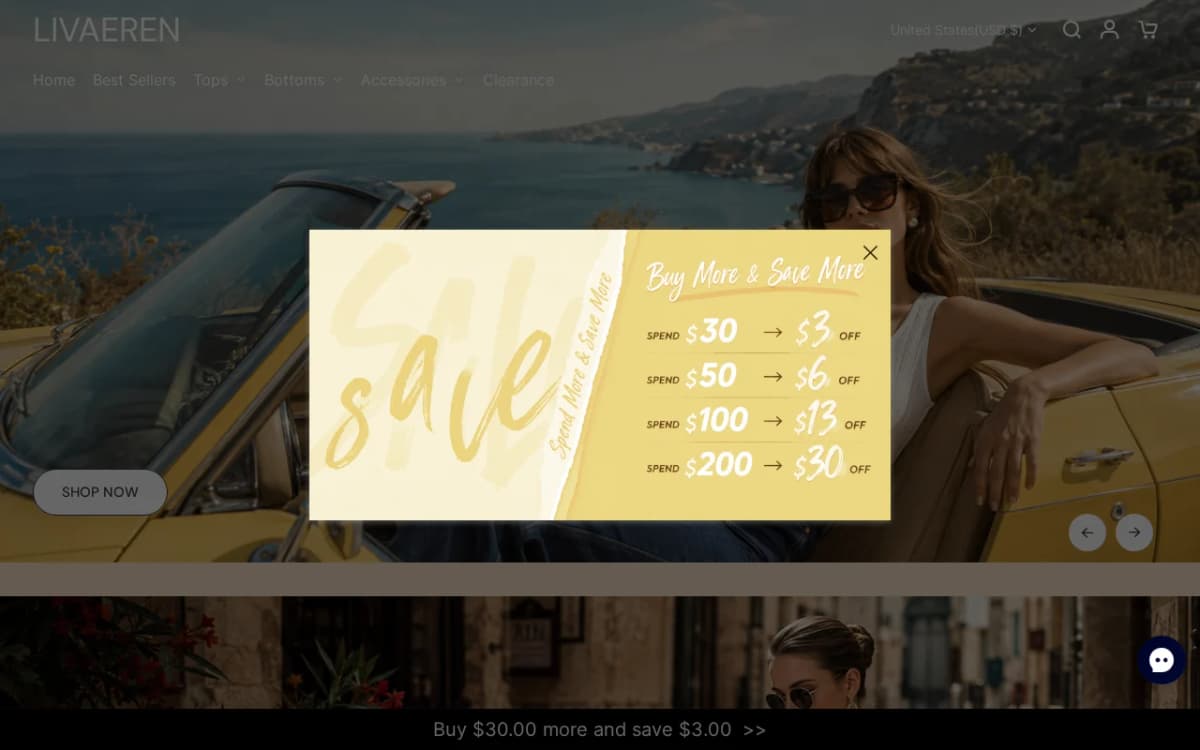 Screenshot of the Livaeren.com storefront