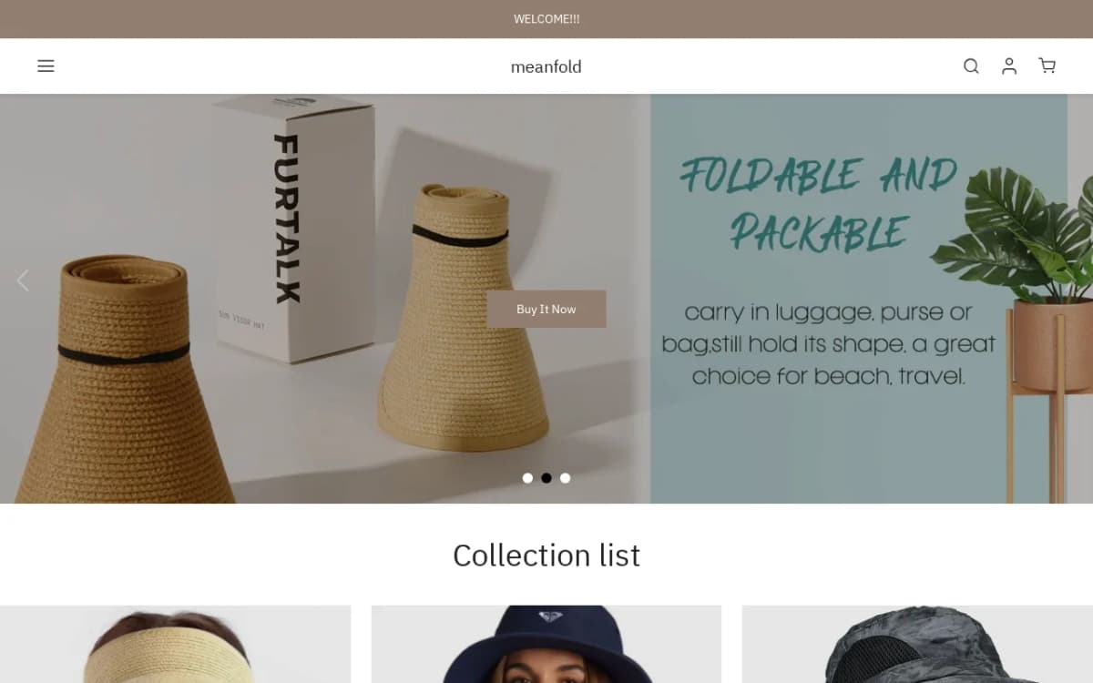 Screenshot of the Meanfold.com storefront