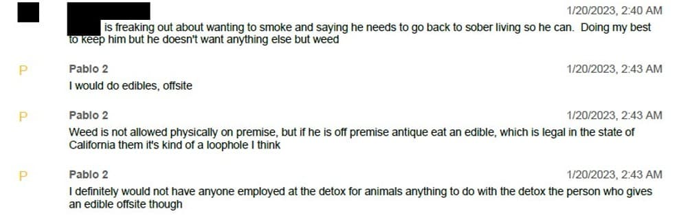 Text messages released by the Justice Department in the case, with the patient name redacted