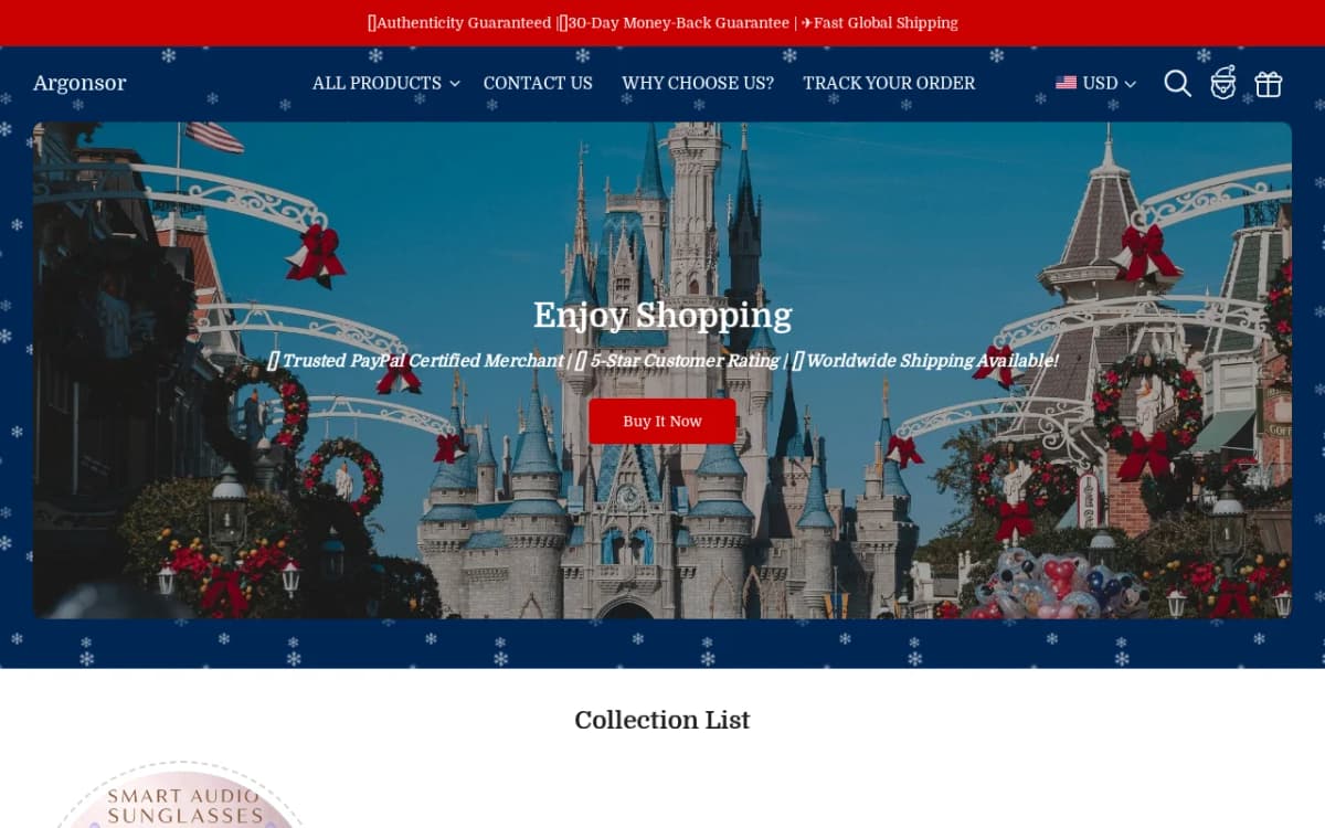 Screenshot of the Argonsor.com storefront
