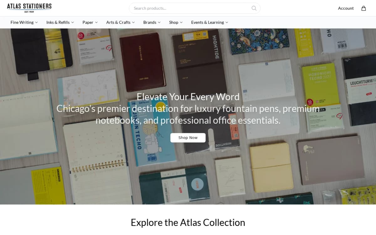 Screenshot of the Atlasstationershop.com copycat storefront using Atlas Stationers branding