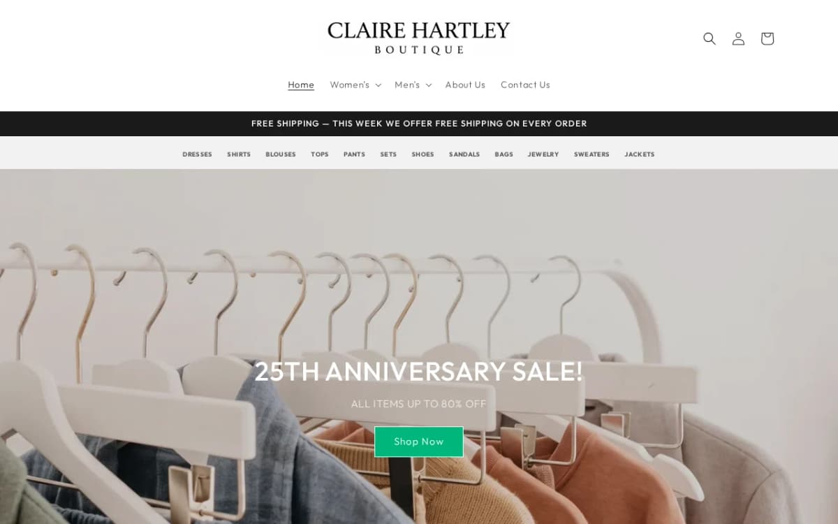 Screenshot of the clairehartleyboutique.com store