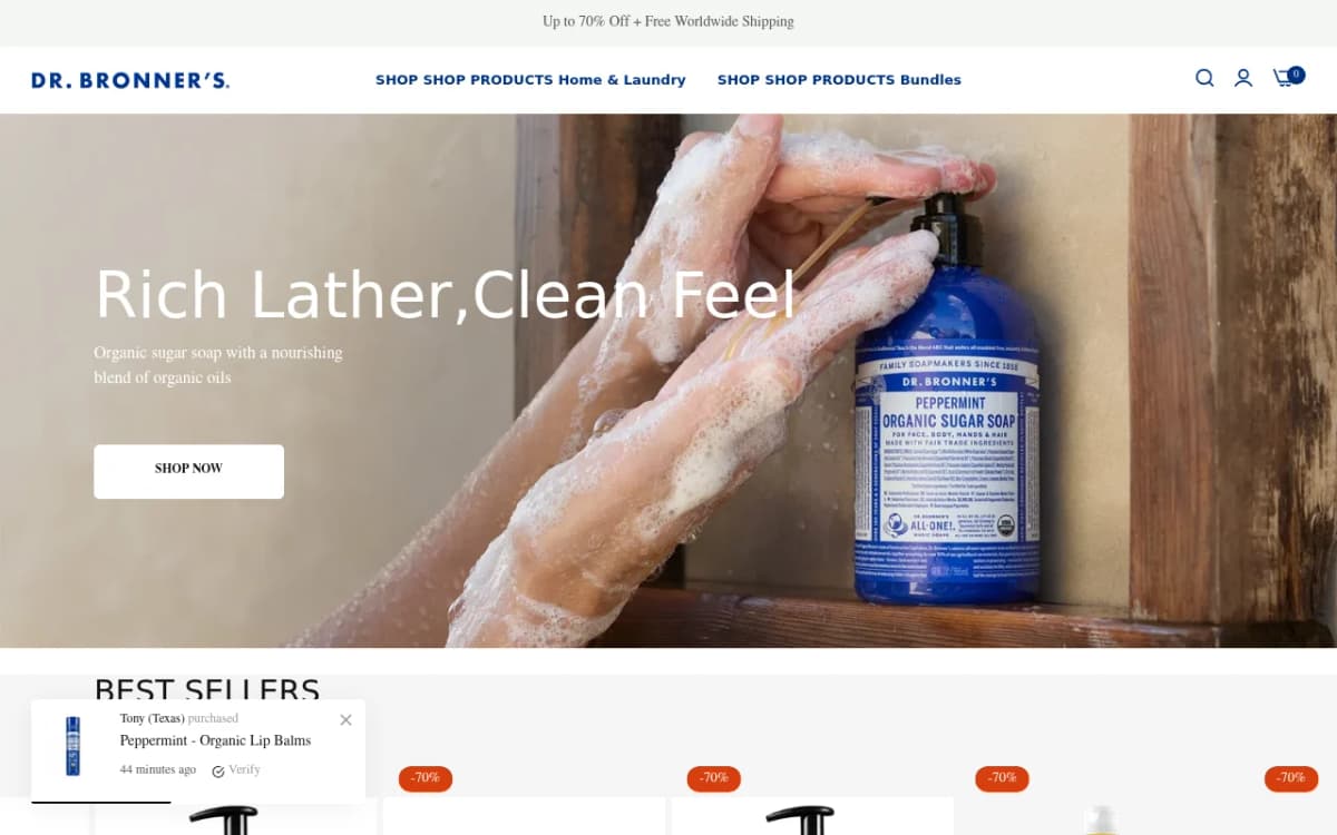 Screenshot of the drbronneronlineshop.com store