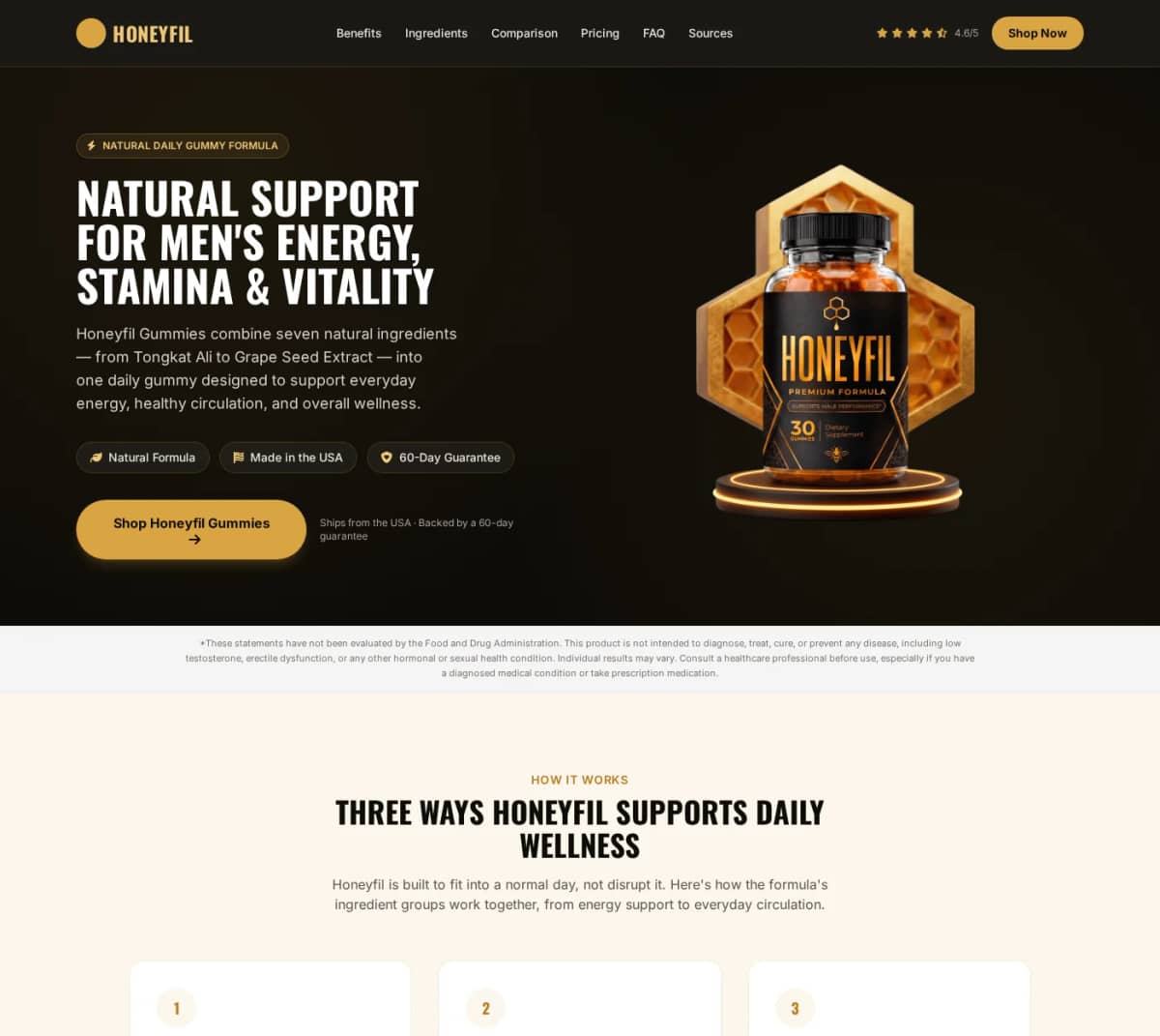 Screenshot of the HoneyFil product page promoted by the fake Elon Musk 'honey recipe' ads