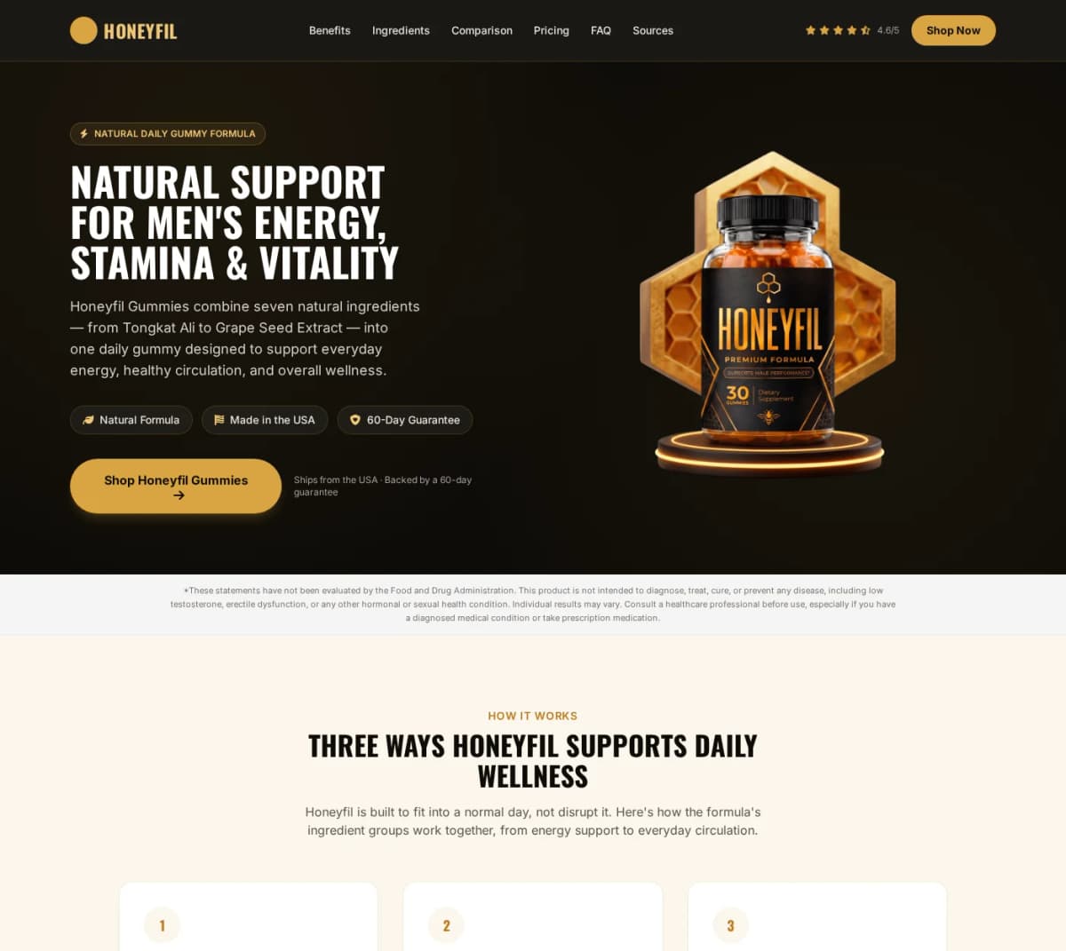 Screenshot of the HoneyFil product page promoted by the fake Elon Musk 'honey recipe' ads