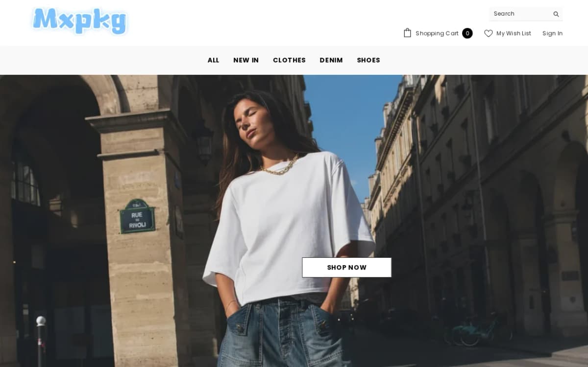 Screenshot of the mxpkg.com store