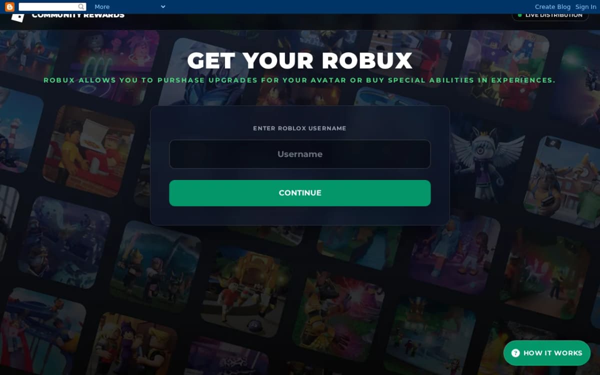 Screenshot of the my-robux10000.blogspot.com free Robux generator page