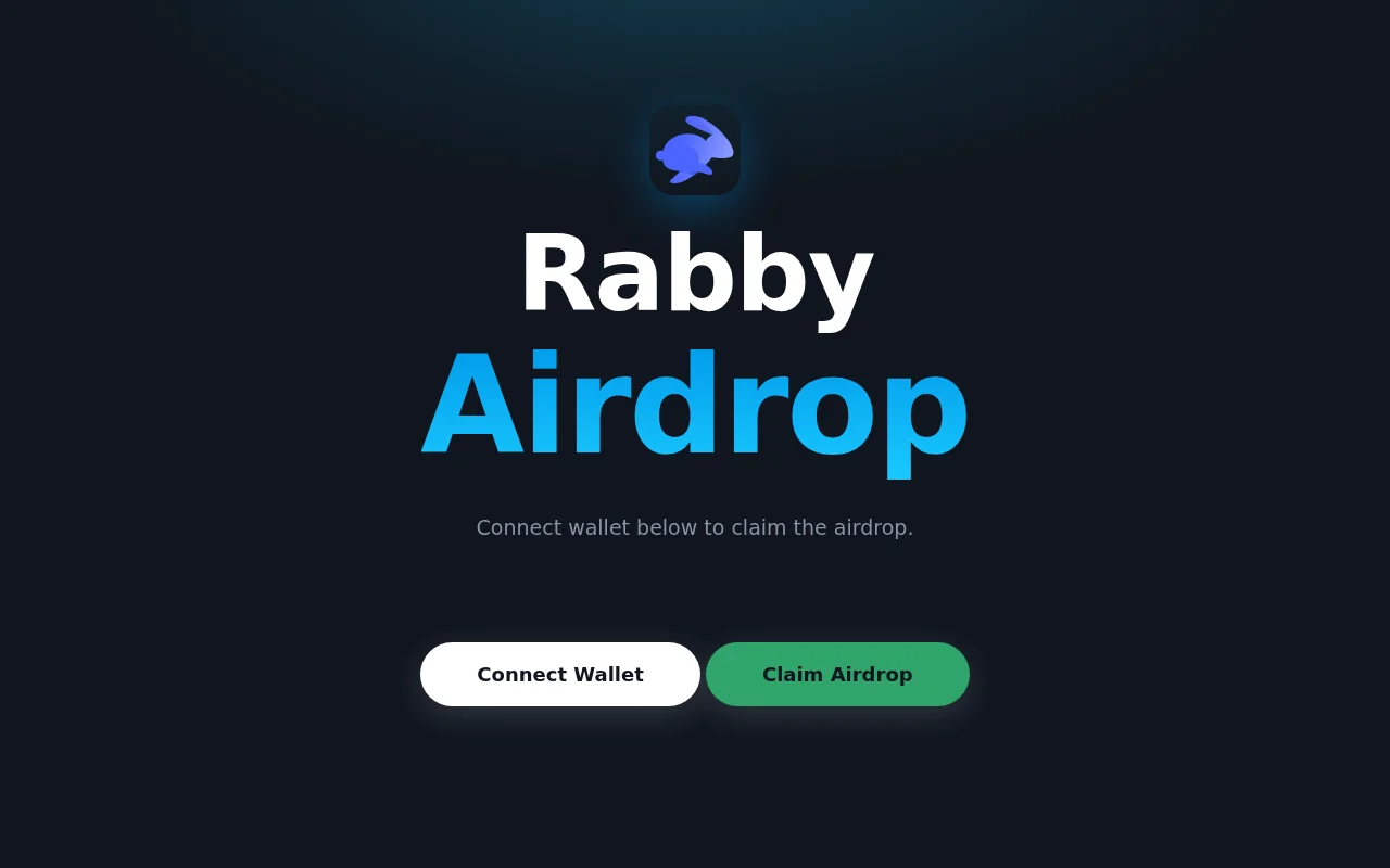 Screenshot of the fake Rabby airdrop page on rabbysend.site with Connect Wallet and Claim Airdrop buttons