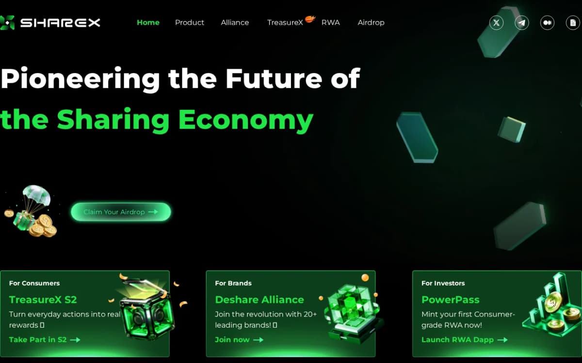 Screenshot of the sharex-network.live airdrop page