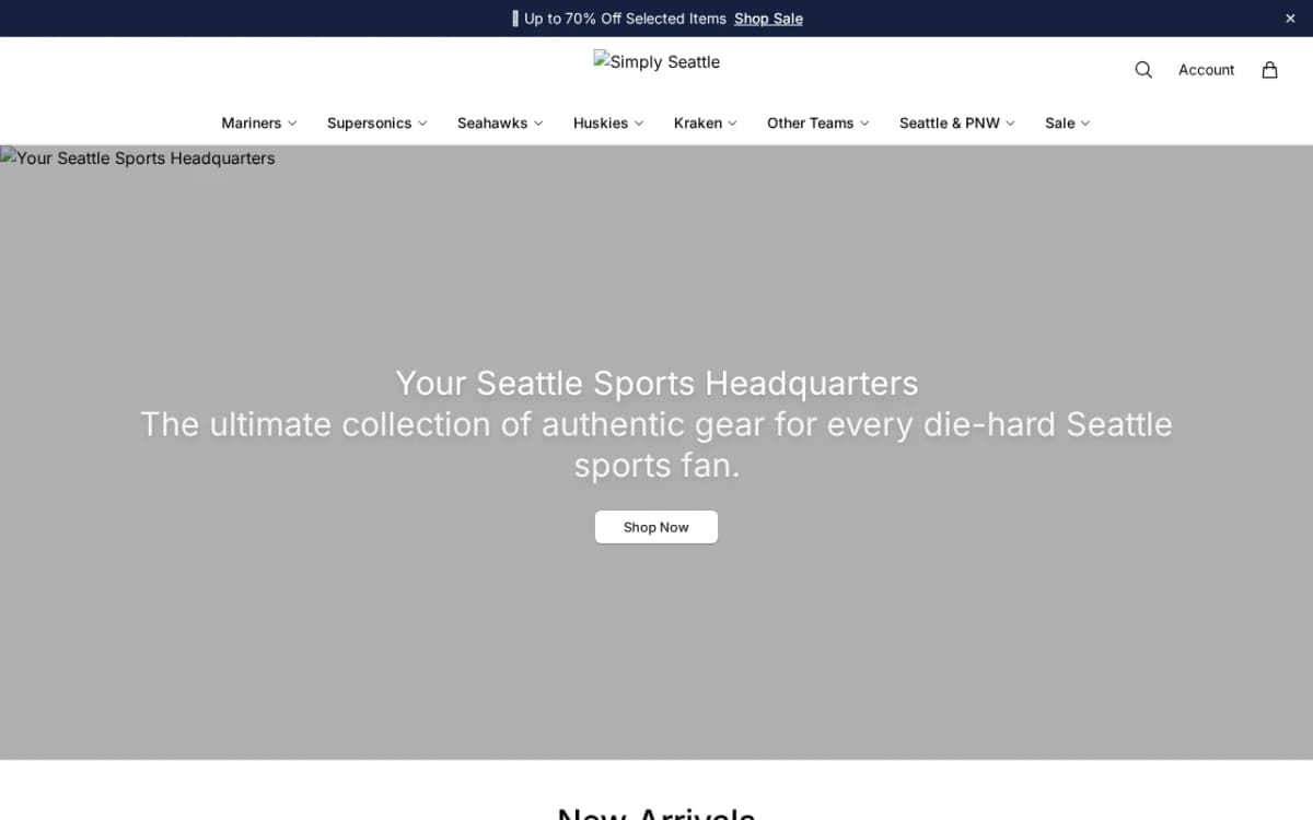Screenshot of the shopsimplyseattle.shop storefront using the Simply Seattle name