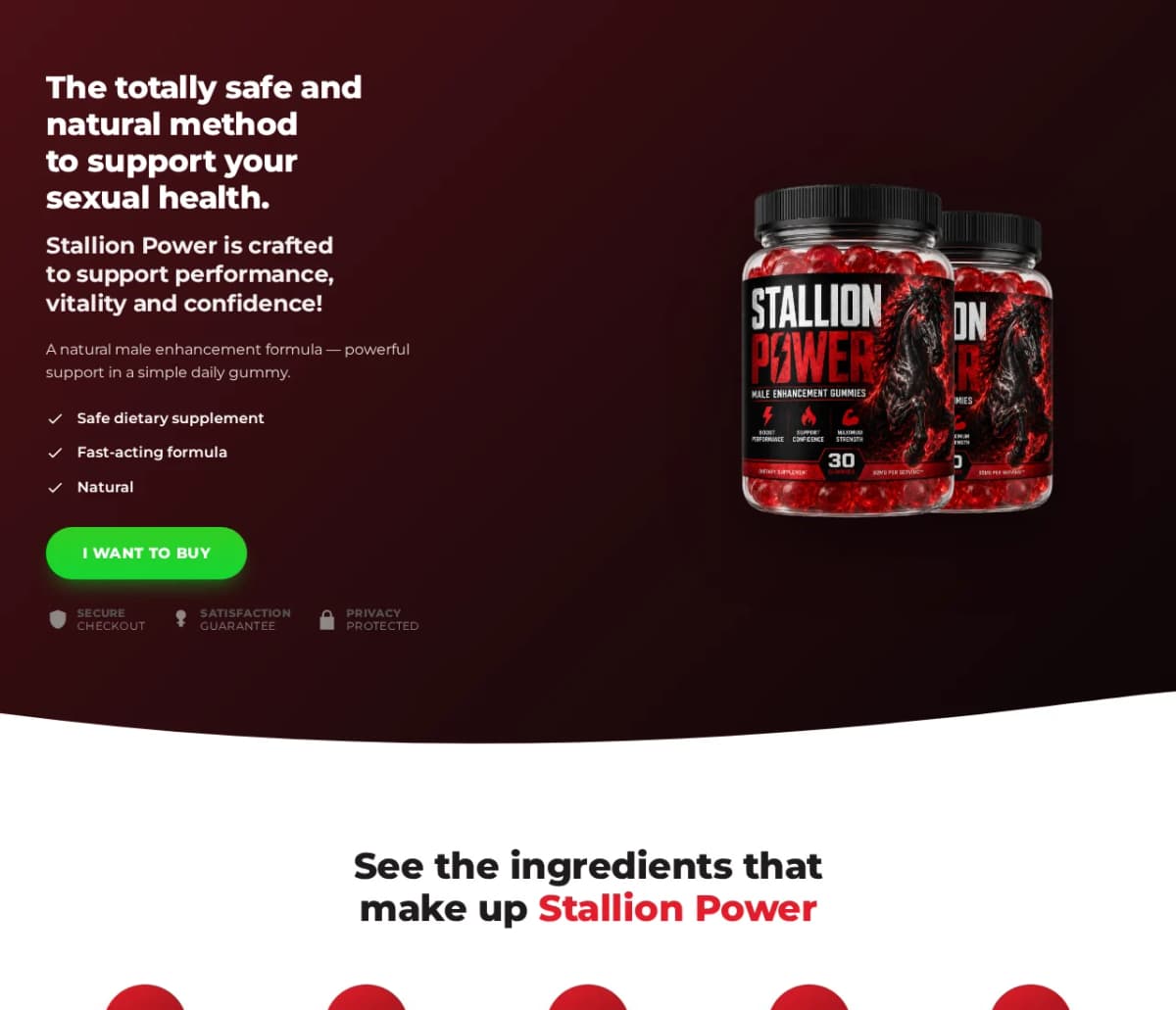 Screenshot of a Stallion Power gummies sales page