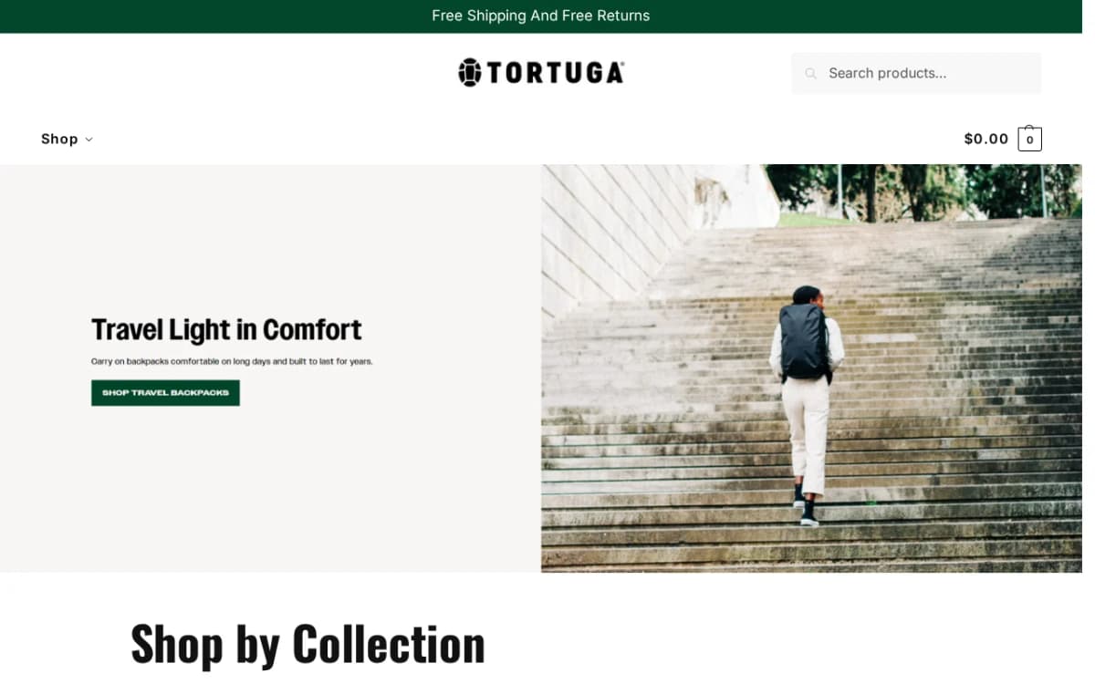 Screenshot of the tortugabackpacksgift.my storefront copying Tortuga branding