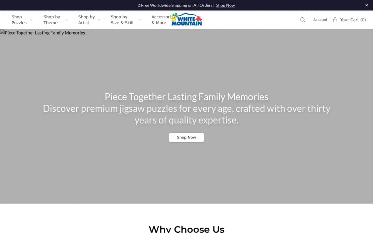 Screenshot of the whitemountainpuzzlesfun.com copycat store homepage
