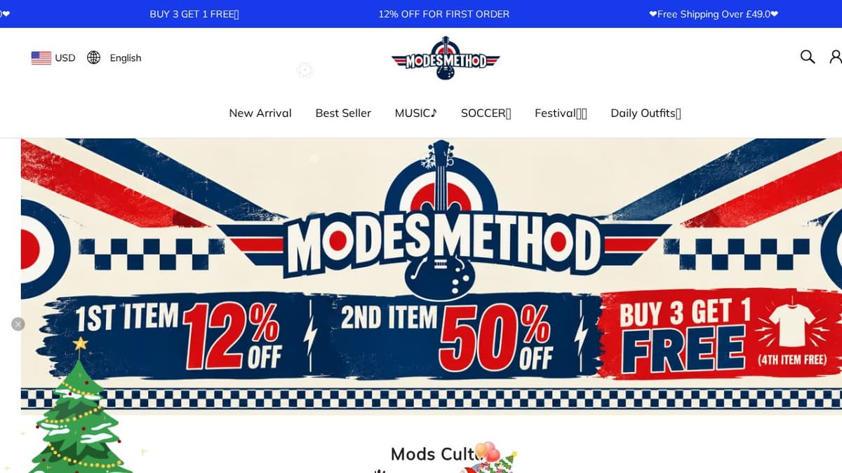 Screenshot of the Modesmethod.com storefront with 'Buy 3 Get 1 Free' banner (cropped)